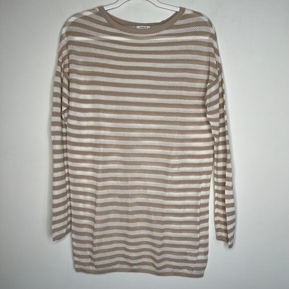 Akris Punto Tan Beige Cream Stripe Pullover Size 8 - Picture 2 of 8